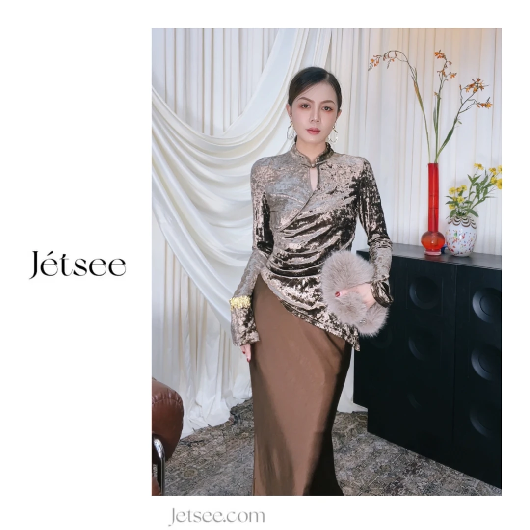 乙见轻中式气质百搭提花立领上衣C10689