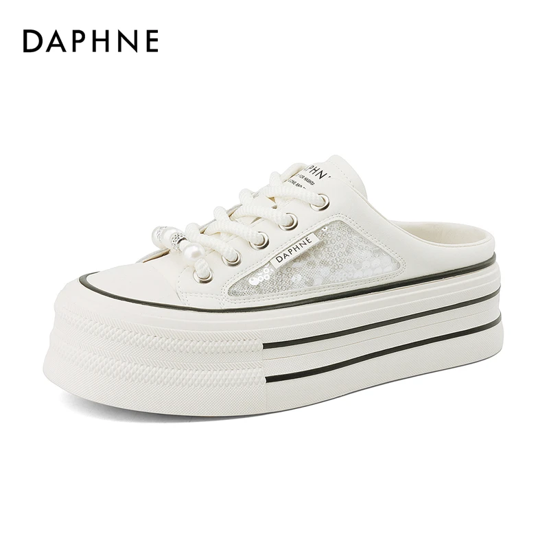 达芙妮包头半拖鞋女2024夏季新款外穿网鞋透气厚底懒人鞋