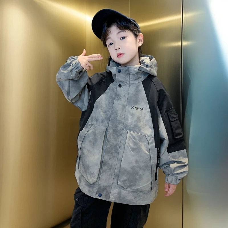 【个性儿童外套】男童秋装工装外套春秋款中大童男孩冲锋衣潮牌服装