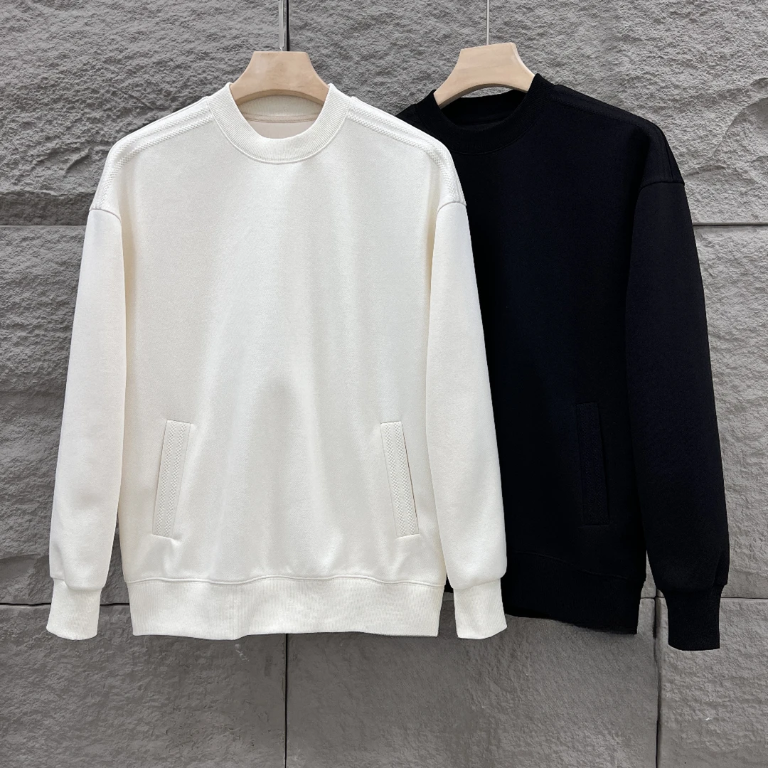 2024新款春秋季男上衣休闲百搭简约纯色圆领卫衣宽松潮流内搭