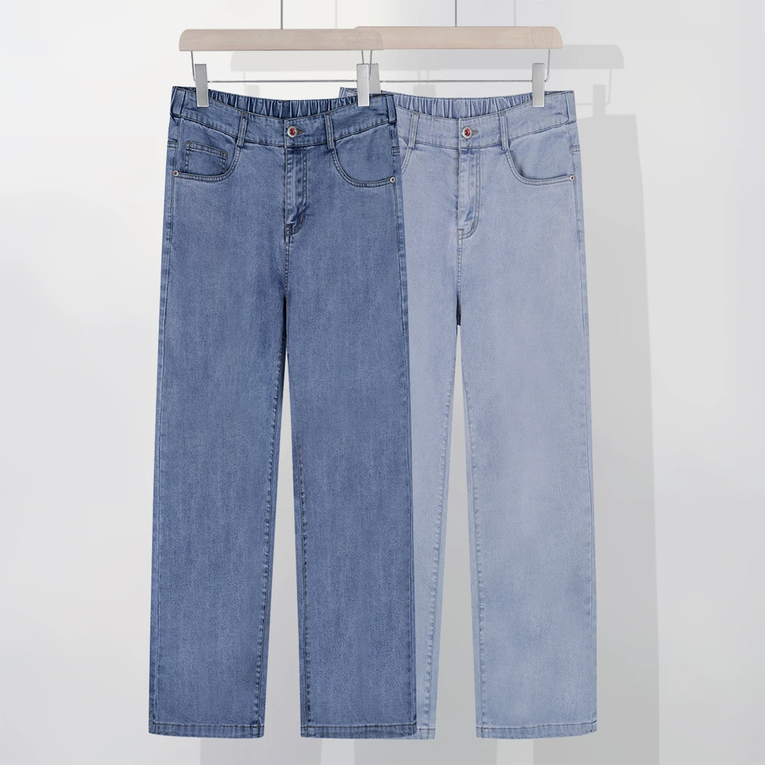 2024夏季薄款水洗男士牛仔直筒裤宽松休闲舒适牛仔裤子简约百搭