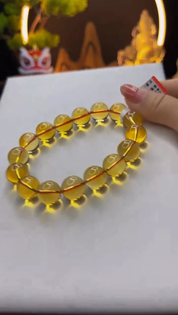 【闪购商品】黄晶手链未镶嵌天然巴西黄水晶圆珠手串13mm+
