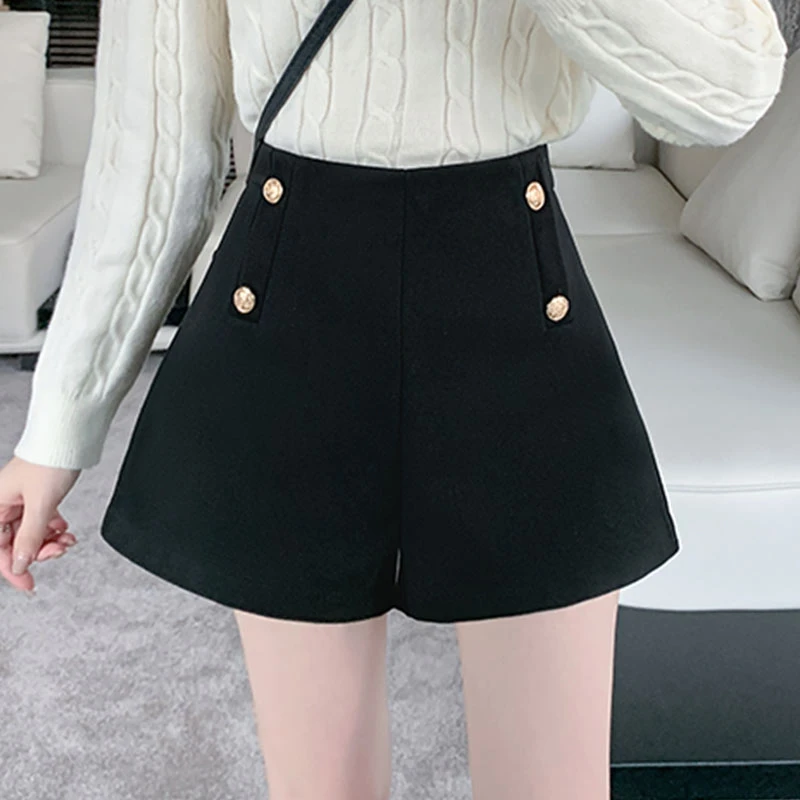 外穿女装毛呢短裤女高腰新款秋冬加厚阔腿裤百搭显瘦a字靴裤宽松