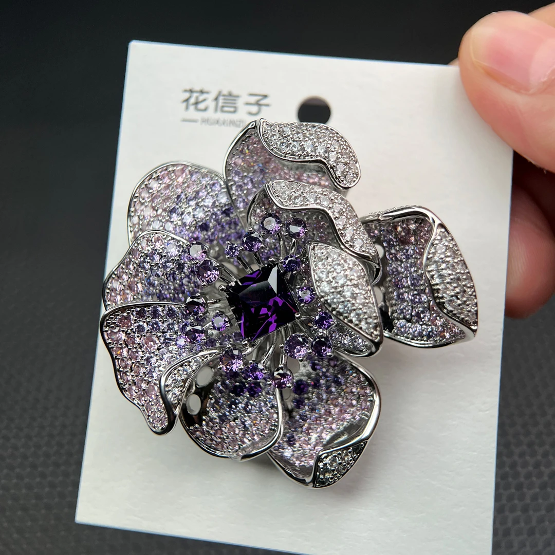 花信子 铜锆石胸针 9122 紫意芳华 新配色设计师重工奢华大衣胸花