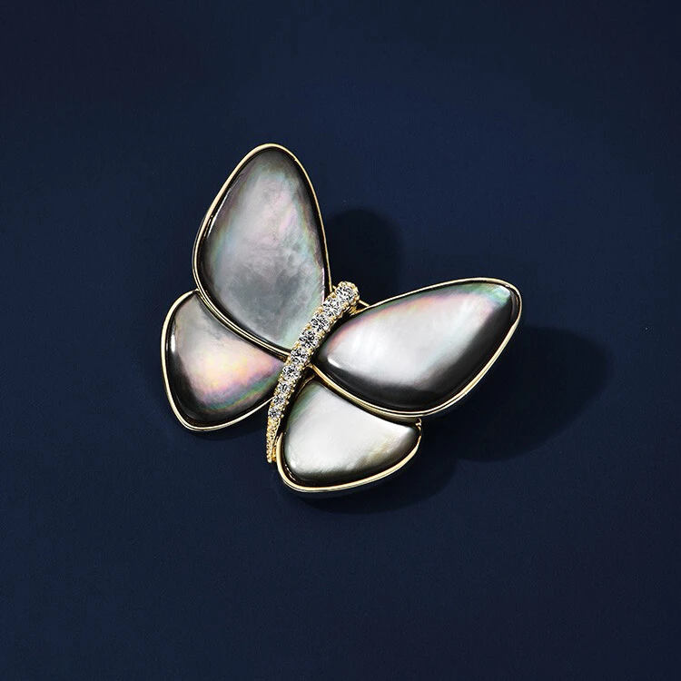 铜合金贝壳胸针 6340 黑贝蝴蝶 简约优雅百搭西装连衣裙胸花别针