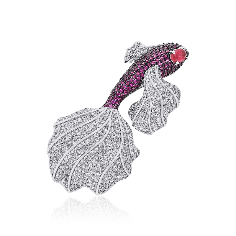 铜合金合成锆石胸针 6338 年年有鱼 复古满锆胸花别针 吊坠配饰品