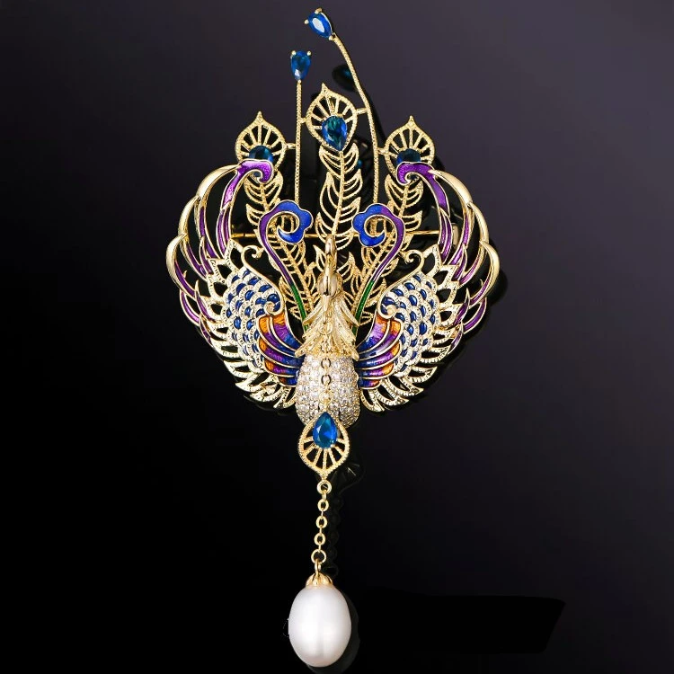 铜合金珐琅胸针 6303 多彩孔雀 古风胸花别针 宫廷旗袍配饰品