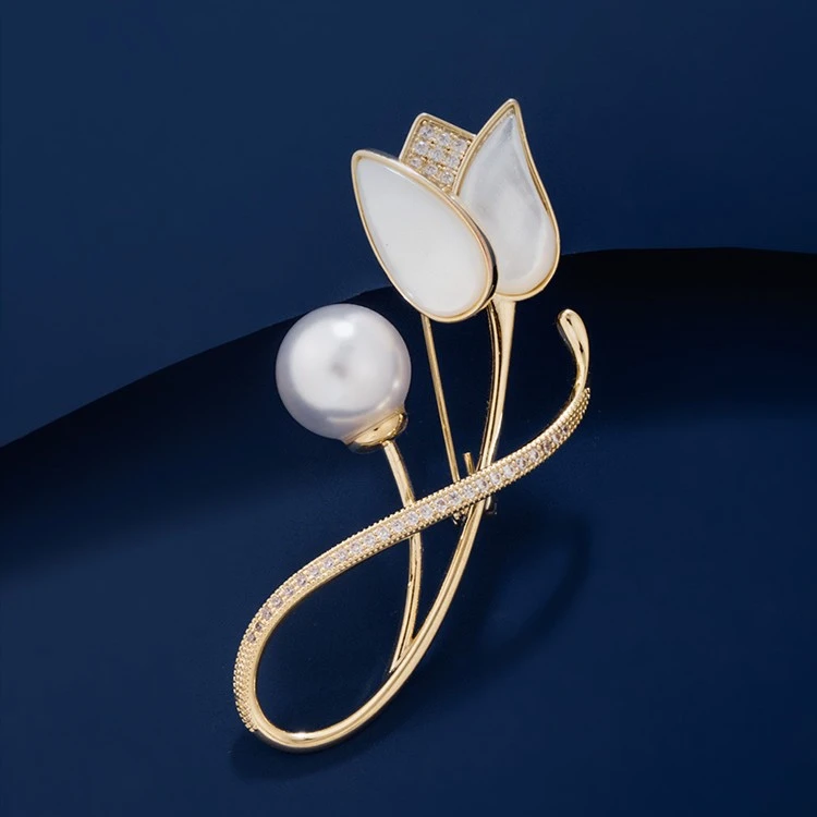 铜合金贝壳胸针 6148 贝壳郁金香 高档胸花别针 简约连衣裙配饰品