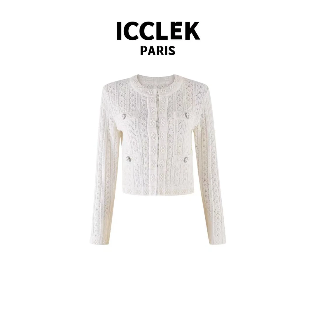 ICCLEK 圆领四口袋开襟长袖针织衫 夏季 休闲 百搭 -2539