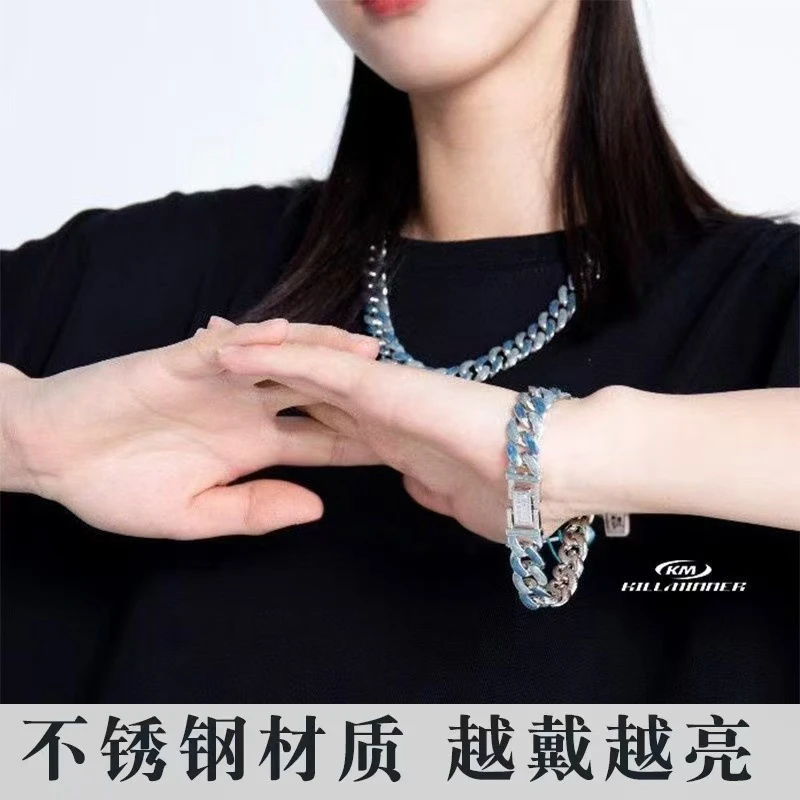 钛钢手链 回到未来钛钢古巴链星空蓝嘻哈古巴手链流情侣百搭项链