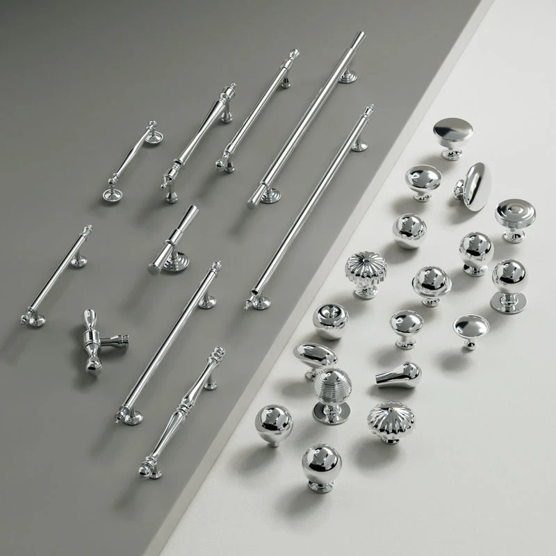 银色黄铜拉手简约柜门衣柜门把手轻奢镀铬亮银圆球橱柜子抽屉拉手