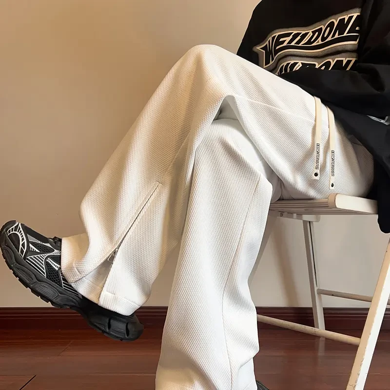 秋季新款垂感阔腿裤男直筒宽松裤子男士休闲裤开叉运动裤拖地裤女