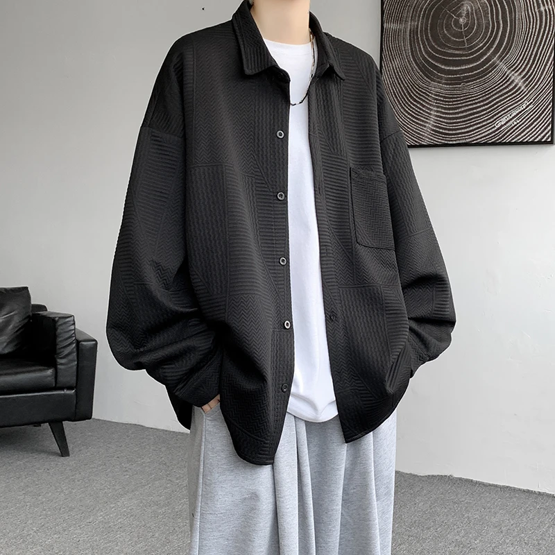 长袖衬衫男2025秋季新款潮流提花衬衣港风青少年情侣宽松休闲外套