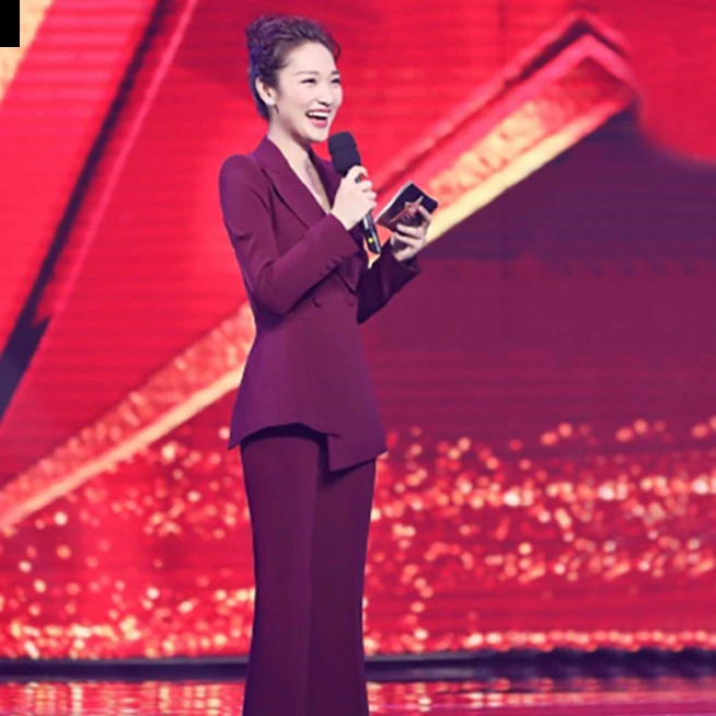 明星同款酒红色套装女秋冬气质韩版职业休闲西服两件套韩版小西装