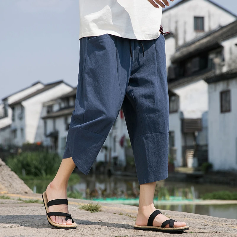 夏季男士中国风棉麻休闲裤新中式大码哈伦裤宽松阔腿裤薄款运动