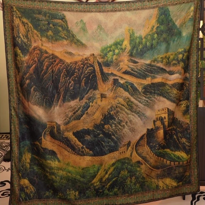 L012万里长城140*140苏萝香云纱双面双色丝巾围巾披肩