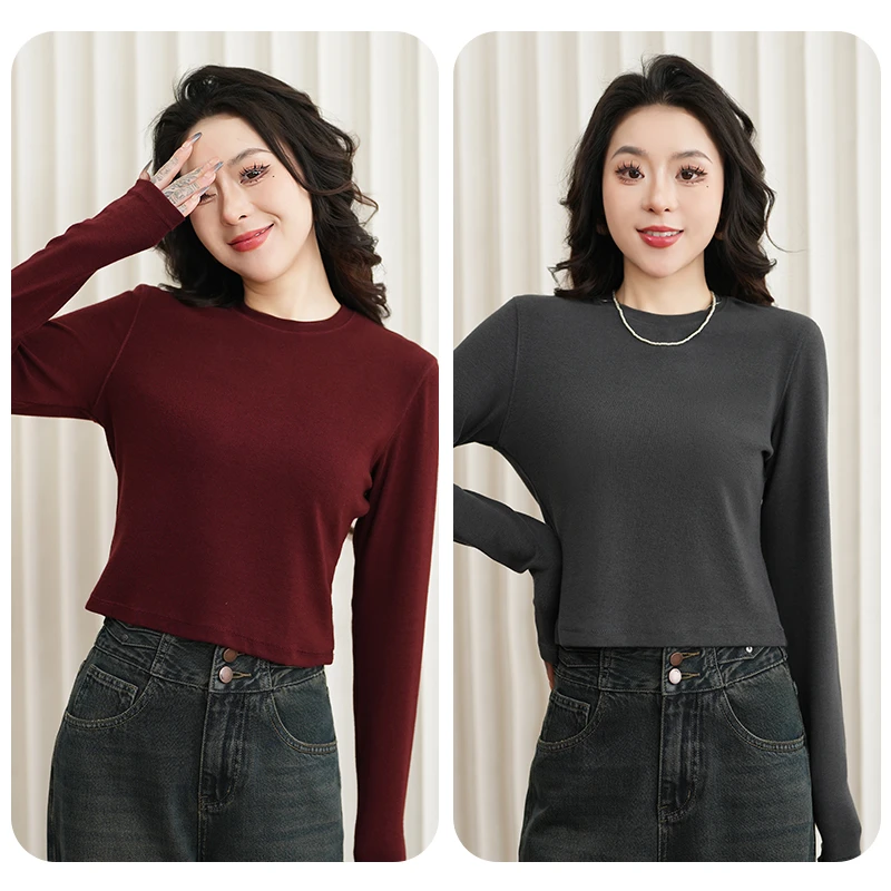 优裤缘2024秋季新款原创设计长袖百搭修身纯色时尚不臃肿显瘦衣服