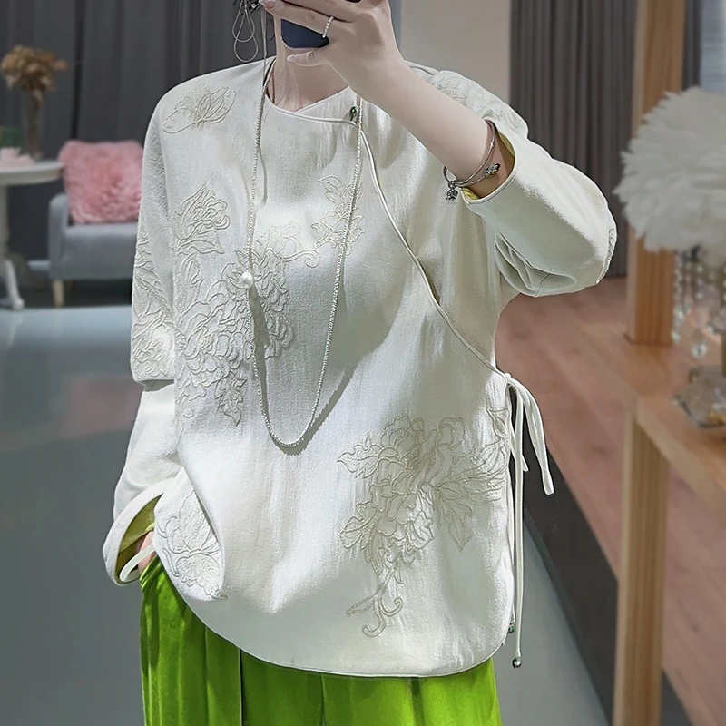 亏清 新中式简约时尚中国风重工刺绣上衣女春秋休闲