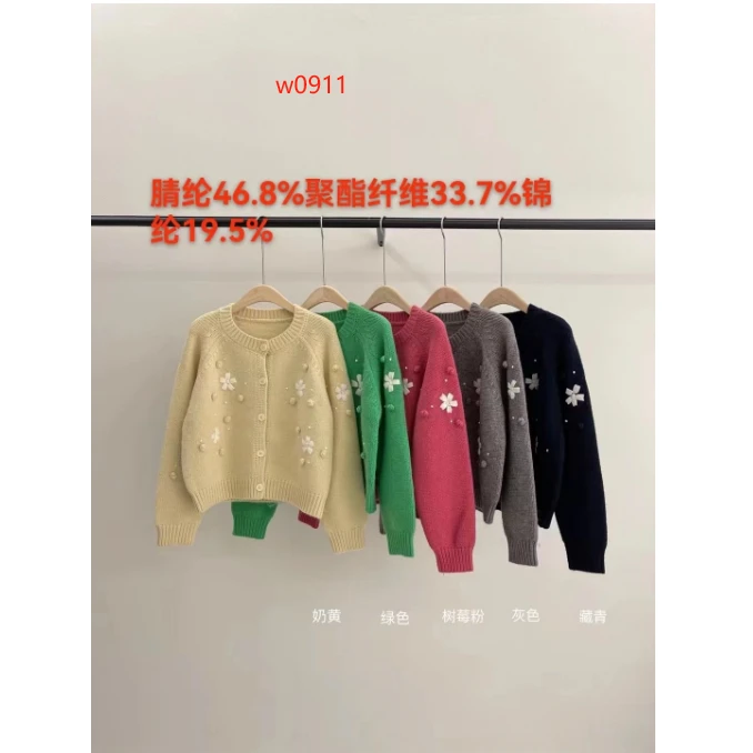 W0911#韩系“手工花朵织球”宽松百搭保暖毛衣开衫
