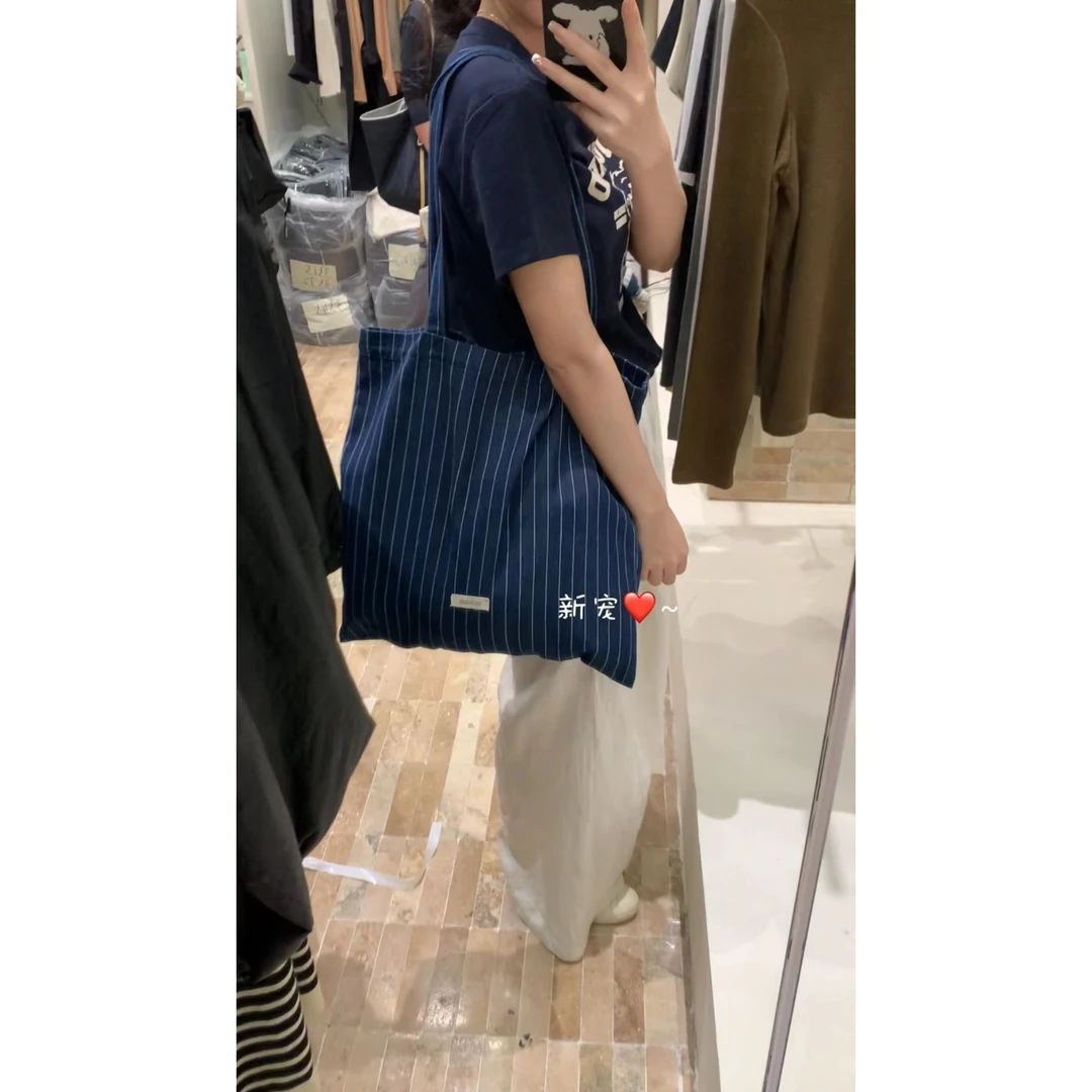 3563#「重工艺得洗三遍水的牛仔」-条纹帆布包，全员已留款