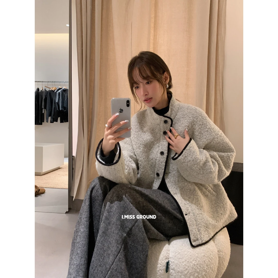 30900#韩版时尚宽松百搭高级感加厚保暖羊毛羽绒外套