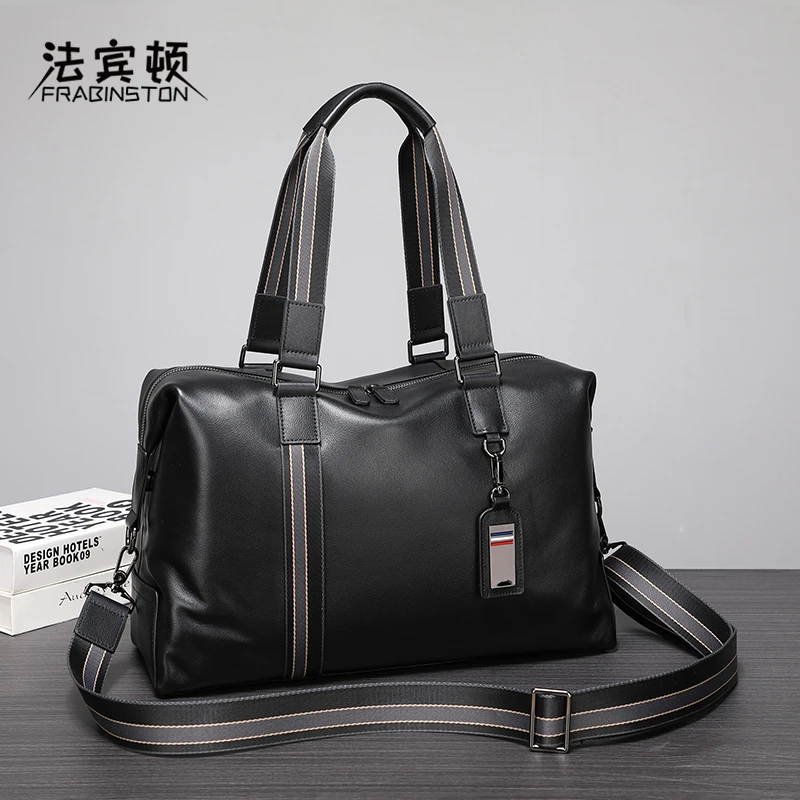 男士新款头层牛皮旅行包时尚欧美商务出差手提包通勤男士真皮挎包