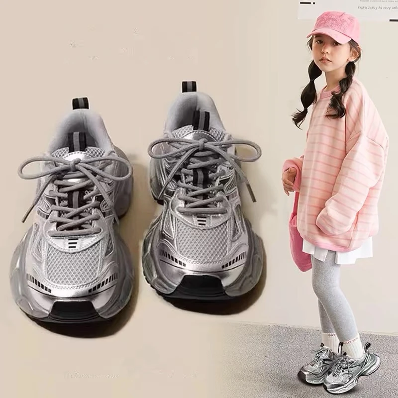 女童运动鞋2025新款秋冬款中大童加绒老爹鞋学生轻便儿童休闲鞋子