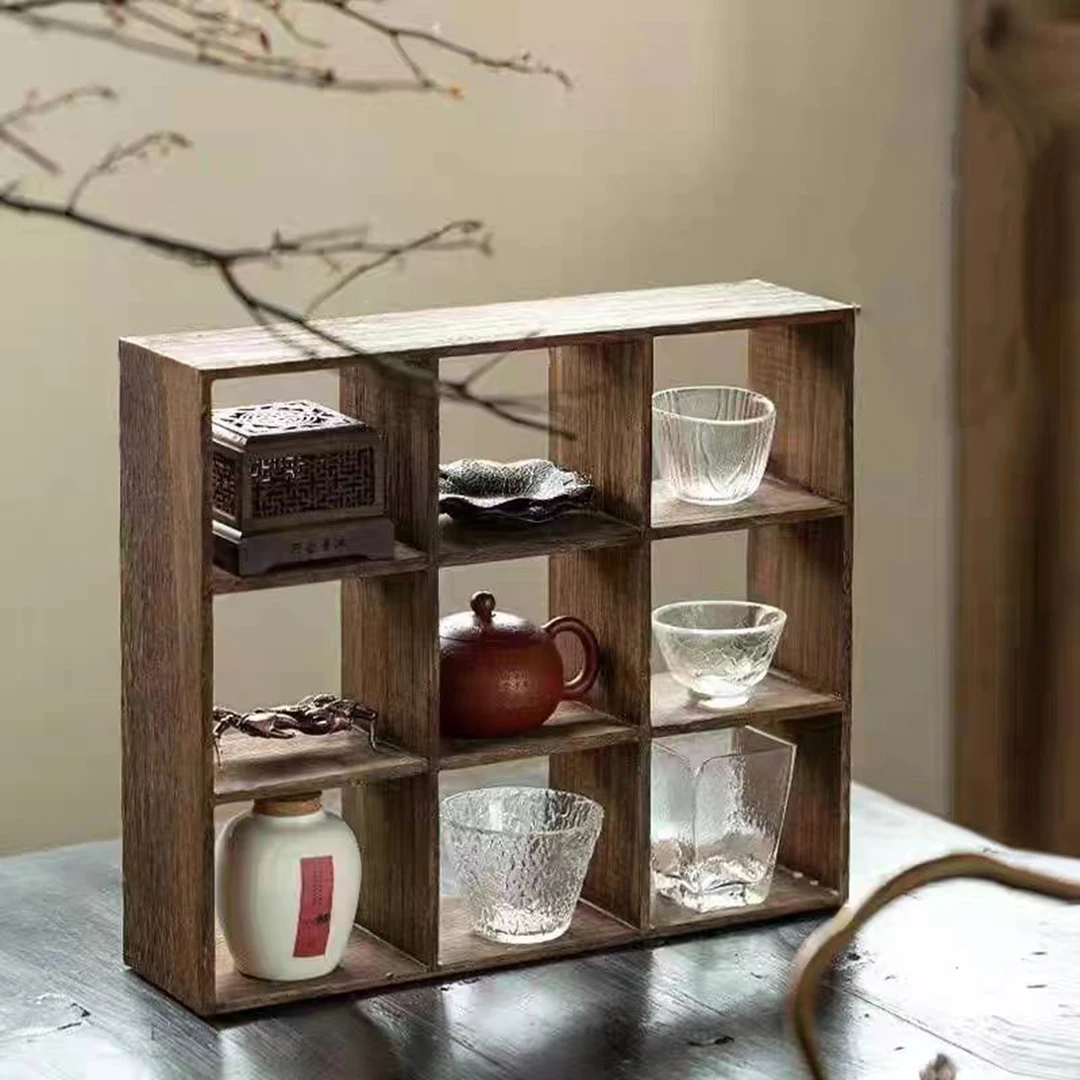 实木九格壁挂博古架收纳架新中式创意简约5012