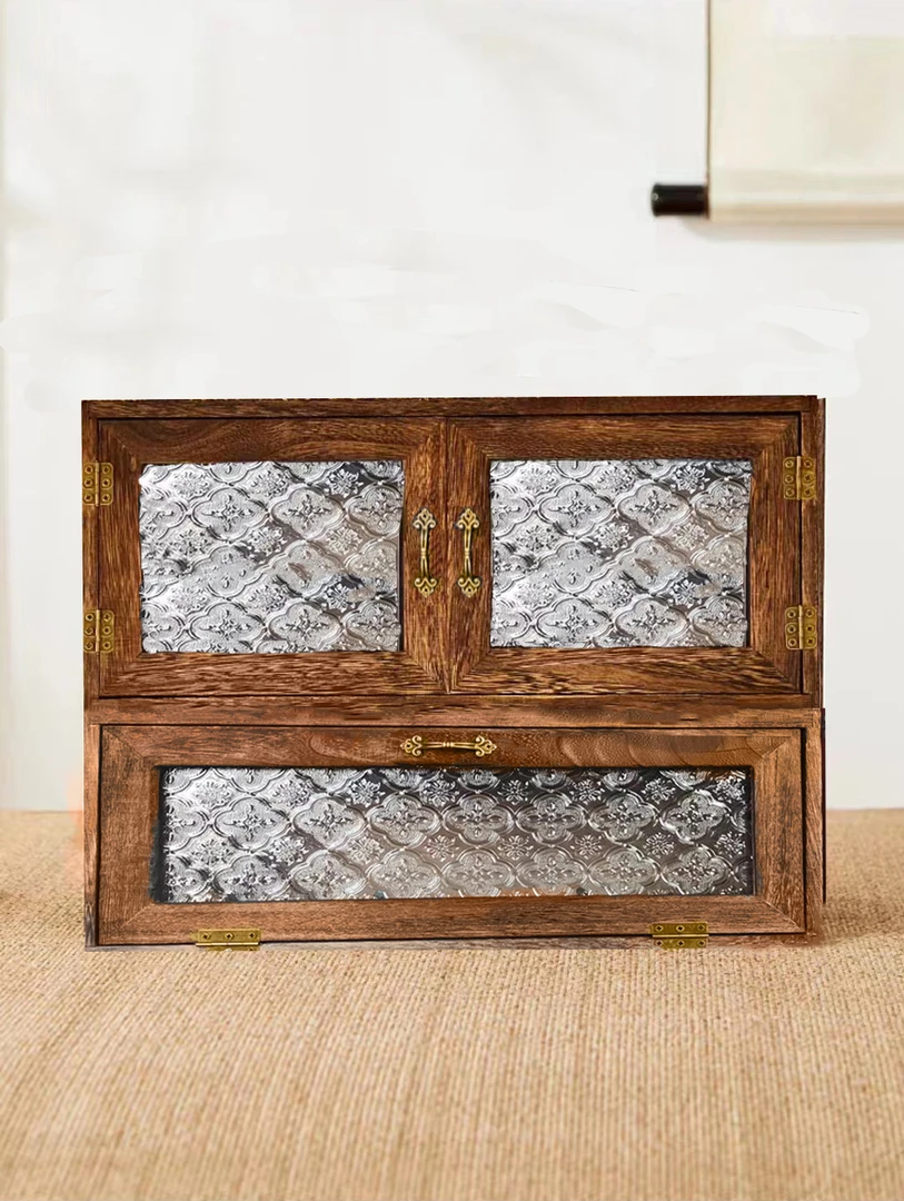 实木双层多格收纳柜中式复古客厅8028