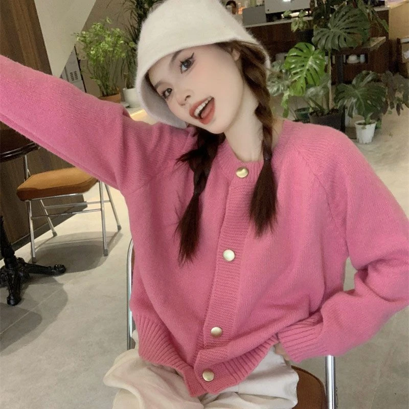 新号浮力2023秋冬长袖针织开衫厚款外穿温柔宽松长袖针织衫上衣女