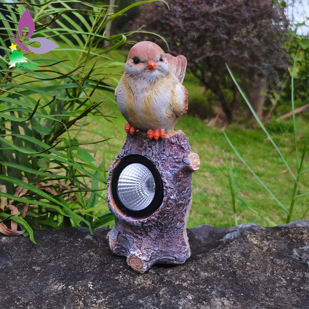 太阳能树脂仿真树桩小鸟户外防水花园摆件庭院阳台装饰可爱小夜灯