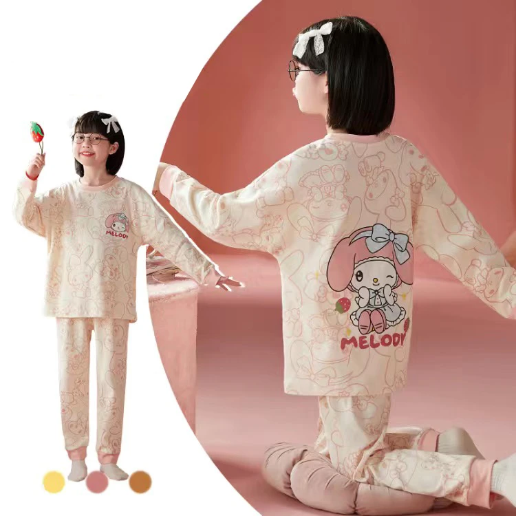 女童睡衣女春秋季长袖薄款可爱女孩卡通中大童宝宝家居服两件套装