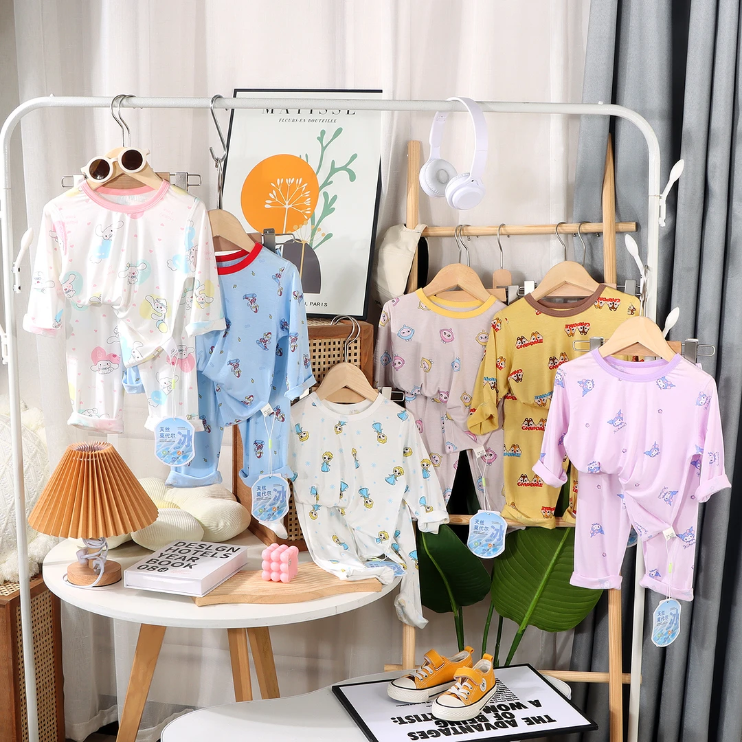 宝宝家居服儿童款睡衣莱赛尔天丝婴儿九分薄款卡通大童无骨家居服