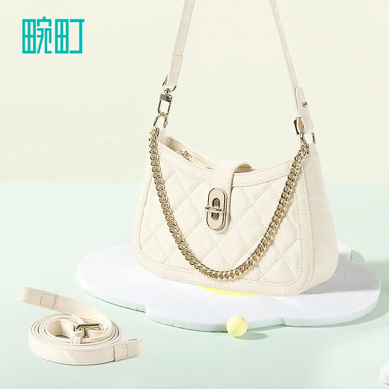 【下架】oneIdea  十字纹绗缝单肩斜挎包小香风米色时尚潮流气质