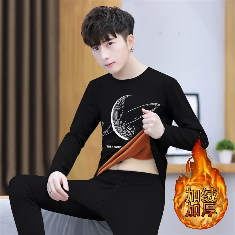 男士保暖内衣套装加绒加厚保暖衣男学生抗寒秋衣秋裤棉毛衫打底衫