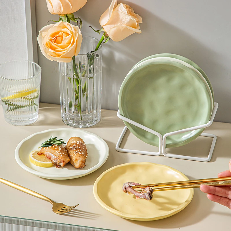 吐骨碟陶瓷家用高级餐桌垃圾盘子带收纳架6英寸小吃水果碟 ins风