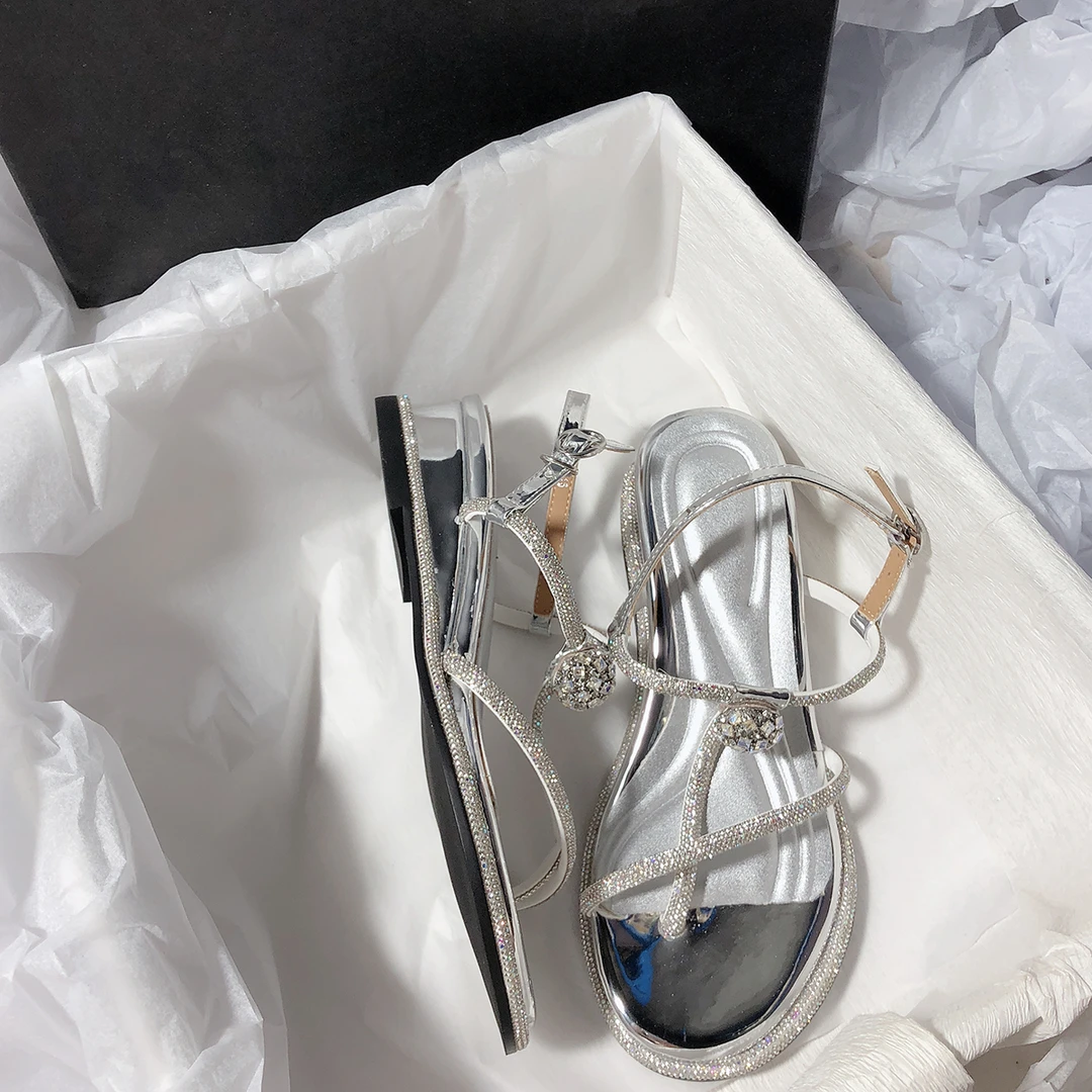 森屿海巷 御姐吸睛圆头水钻坡跟夹趾露趾绝美ins网红风凉鞋女