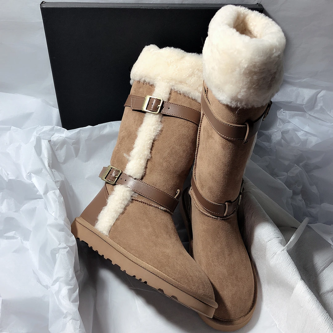 森屿海巷 小众不容易撞款圆头厚底增高显瘦羊毛皮带扣雪地靴