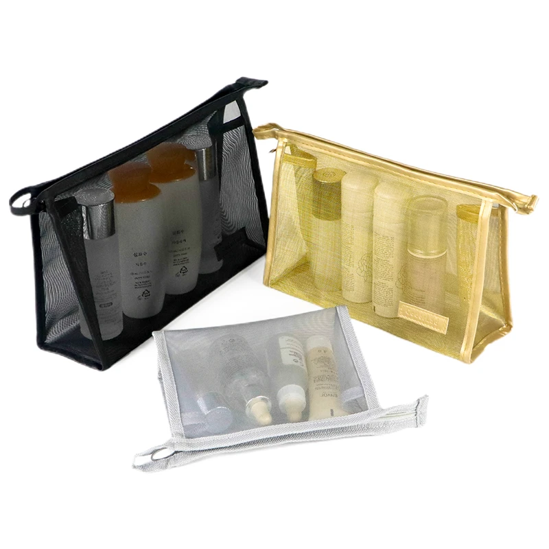 化妆包简约外出随身小号大容量韩版透明收纳洗漱网纱旅行便携袋女