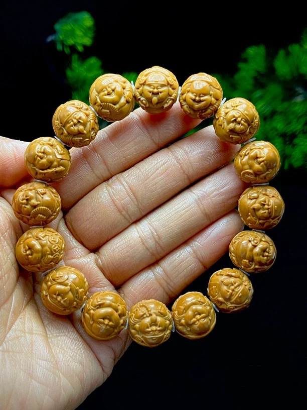 猴头核桃精雕荷叶财迷和气生财手串男女文玩