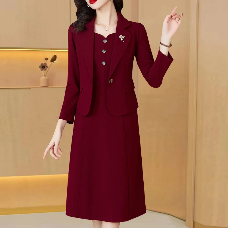 喜婆婆婚宴装连衣裙两件套女春秋结婚礼服妈妈高贵高端年轻套装