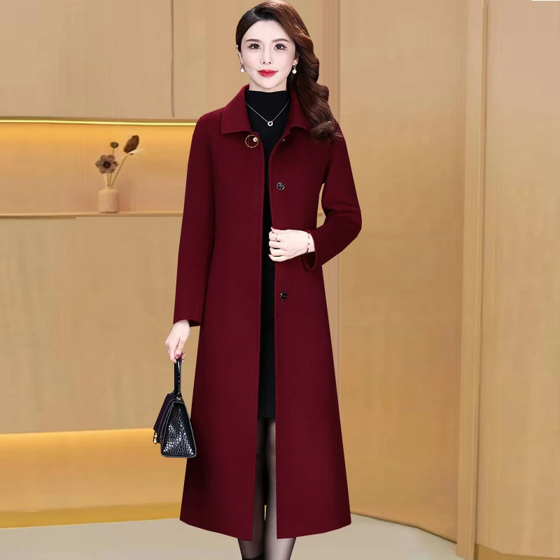 喜婆婆呢子大衣女秋冬加厚高端显瘦中老年妈妈婚宴装双面毛呢外套