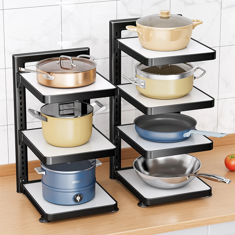 厨房锅具收纳架台面转角下水槽柜内置物架可调节放锅架子神器大全