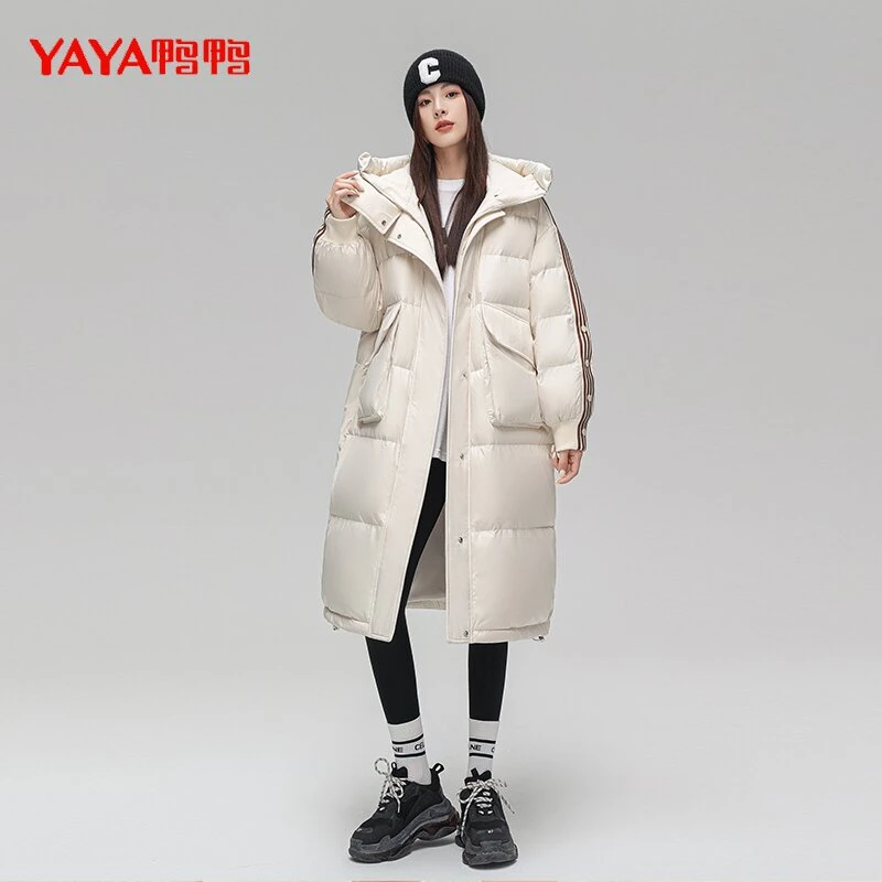 YAYA/鸭鸭【7225E】中长款羽绒服女新款韩版宽松拼接新款保暖外套