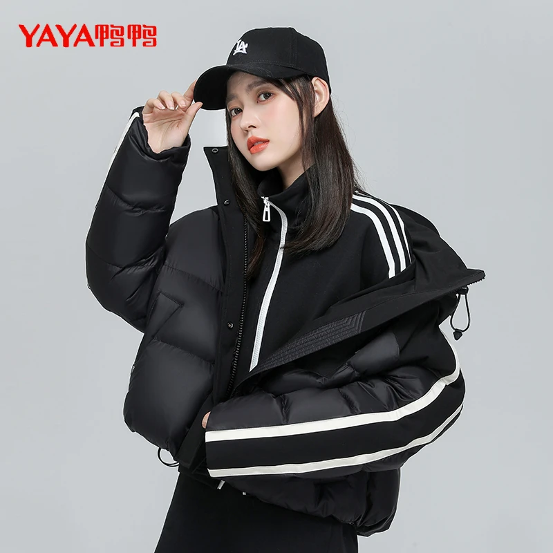 YAYA/鸭鸭2024新款时尚百搭潮流时尚休闲连帽秋冬短款羽绒服女