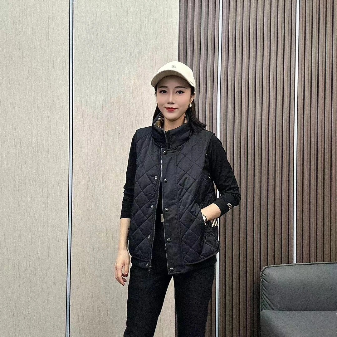 （TICDRR）时尚夹棉立领菱格压缩时尚无袖棉马甲190838
