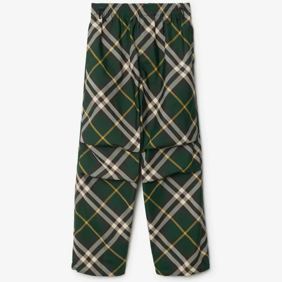 未使用 BURBERRY/博柏利 蓝标绿格纹松紧腰休闲裤 MCA30125