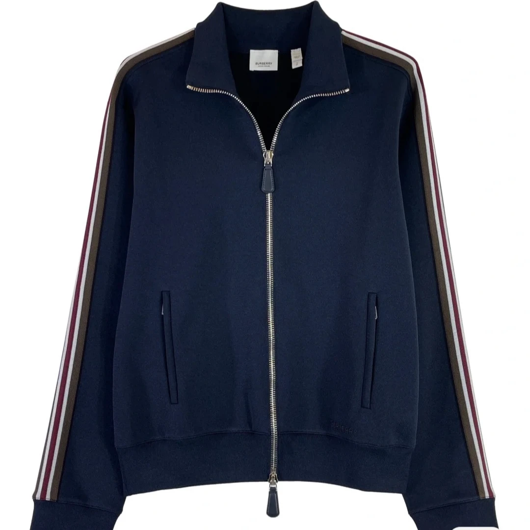 全新未使用 BURBERRY/博柏利 男士蓝色立领拉链条纹夹克 Mco20176