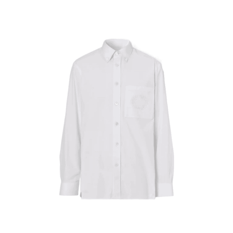 全新未使用 BURBERRY/博柏利 白色棉质口袋刺绣徽标衬衫 MSN10046