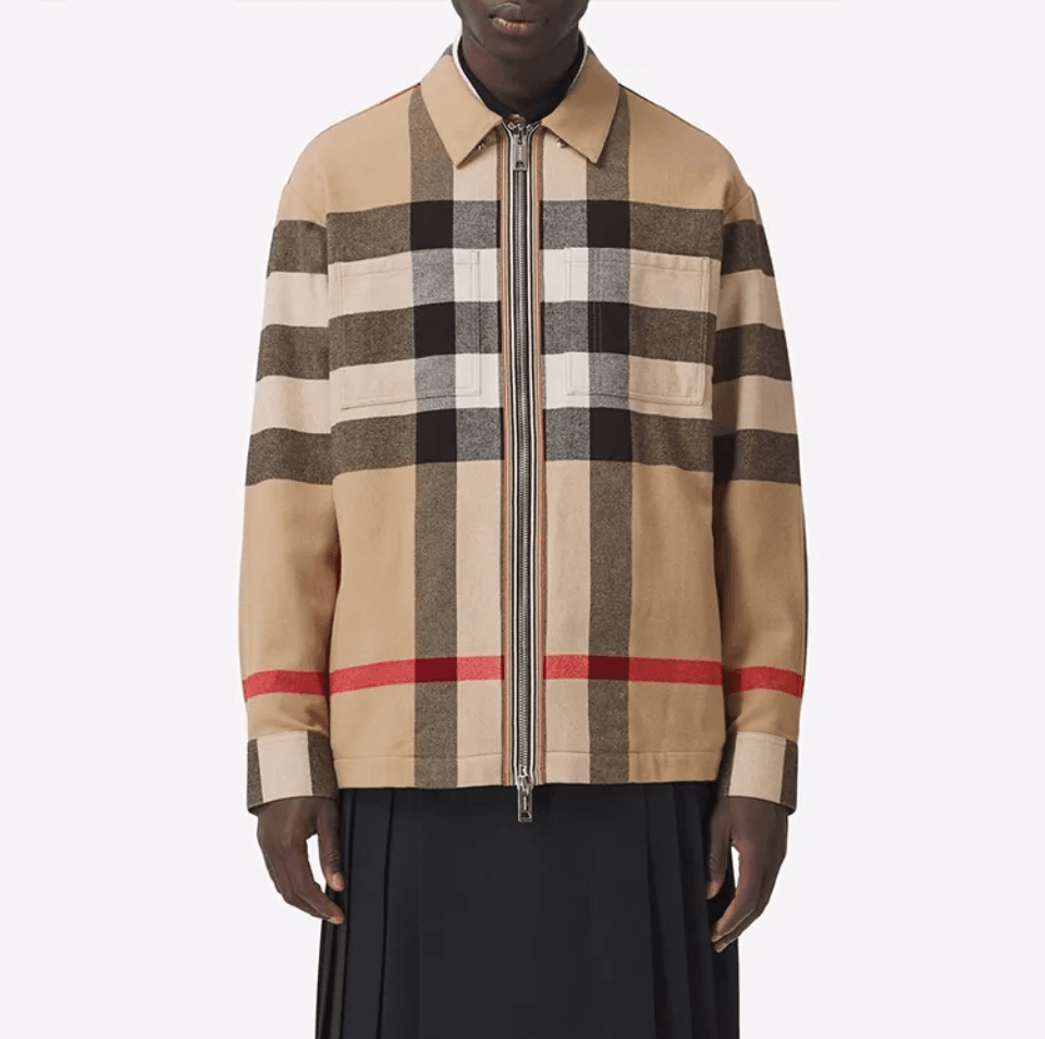 全新未使用 BURBERRY/博柏利 男士卡其羊毛格纹夹克 MCO20144